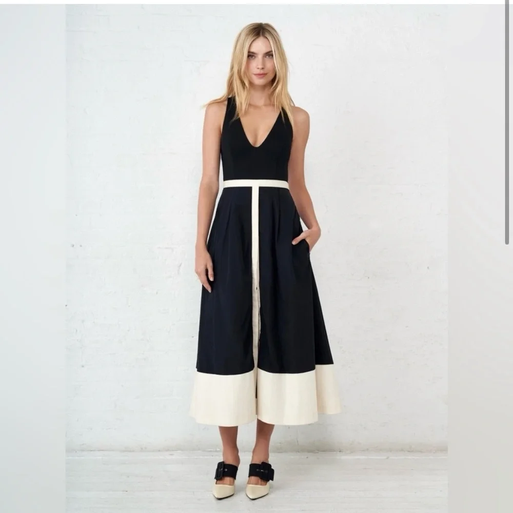 La Ligne Bardot Black & White Striped Midi Dress Size 8 - Picture 8 of 10